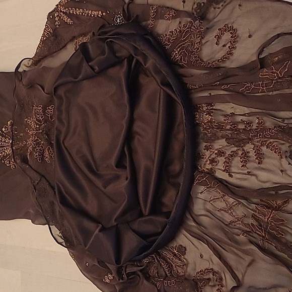 EUC VTG Marina 100% Silk Beaded and Sequined Chocolate Bown Lined Dress - Picture 9 of 17